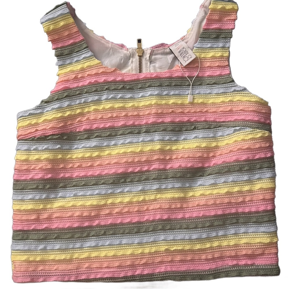 House of Wallace Size: S,Sleeveless Shirt with Zip up back Multi-Colored Pastels